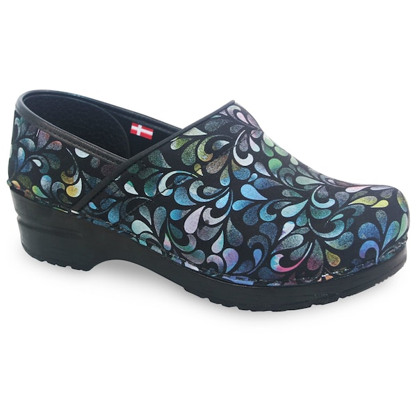 Women's Closed Back Clog, Printed leather Upper, Polyurethane Outsole, Multicolor, Size 5.5-6 M